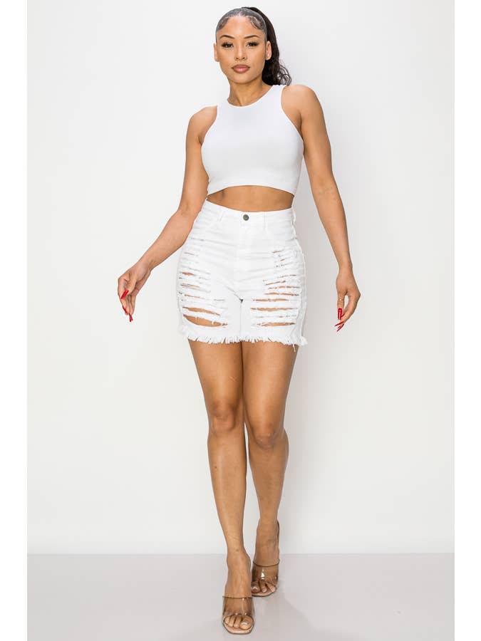 The Map Jeans - Wholesale Shorts - Women's - Women's Casual Destroy Short White Jeans N81701