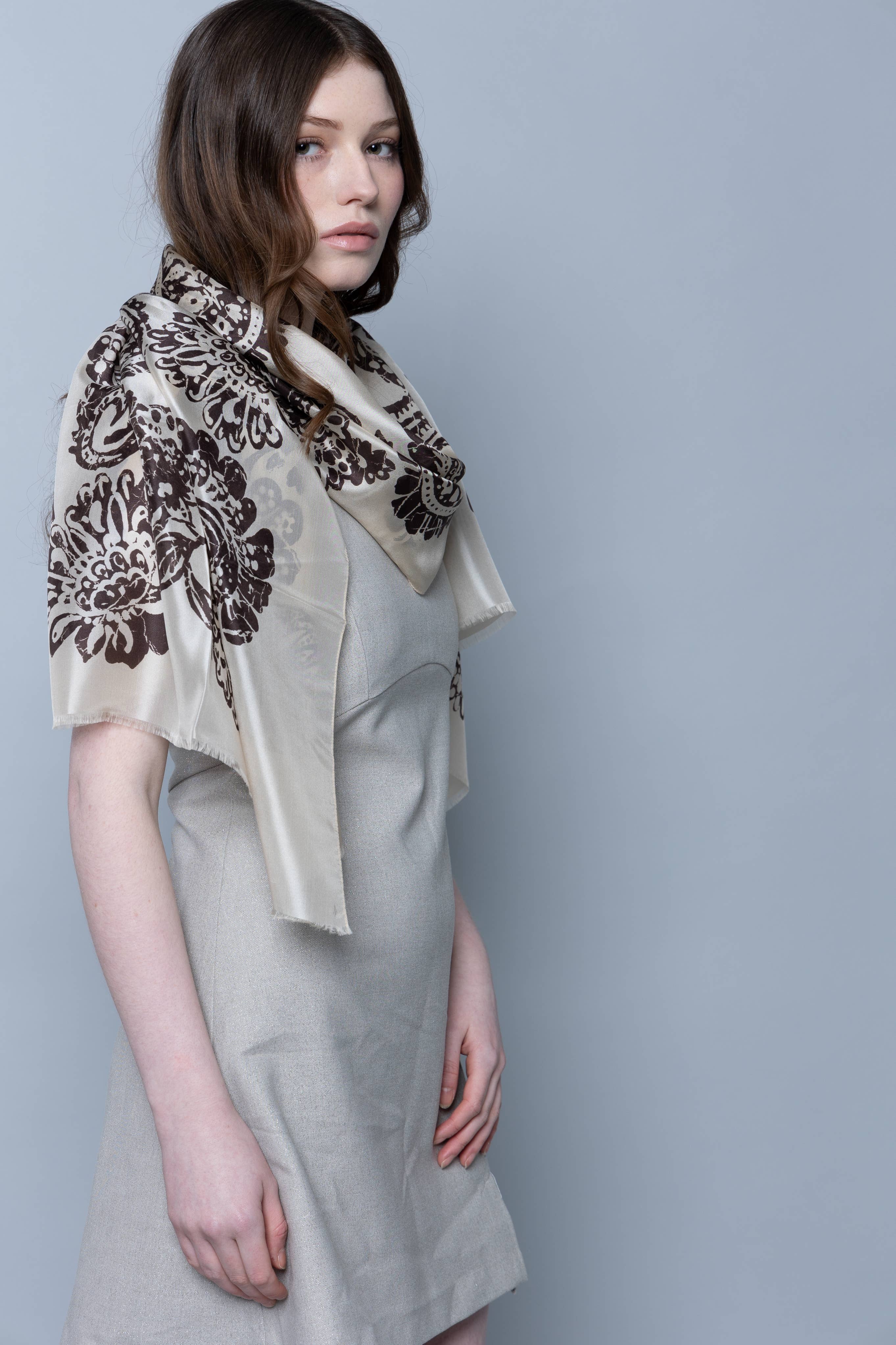 Pashmisy - Wholesale Scarf - Women's - Chocolate Paisley Habotai Silk Scarf1