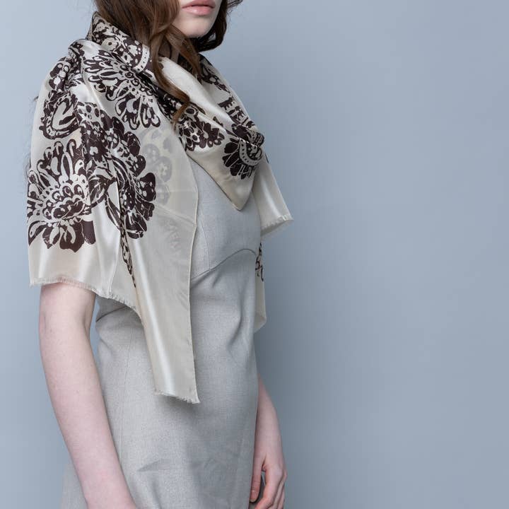 Pashmisy - Wholesale Scarf - Women's - Chocolate Paisley Habotai Silk Scarf1