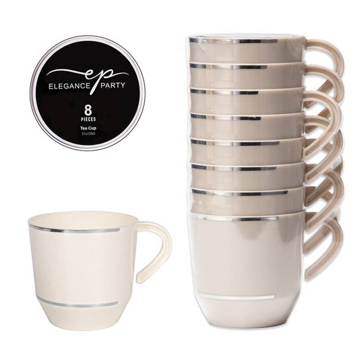 EP 8PK 12,5oz Tekop Linned+Sølv for engroshandel hos Deluxe Import Trading