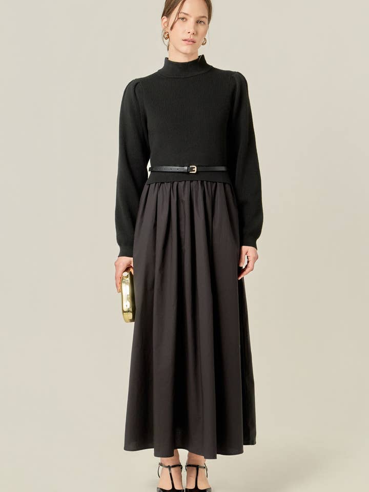 Robe midi en maille à taille péplum pour la vente par English Factory