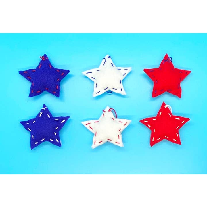 Lot de 6 mini décorations d'étoiles patriotiques en feutre faites à la main pour la vente par Felterrific