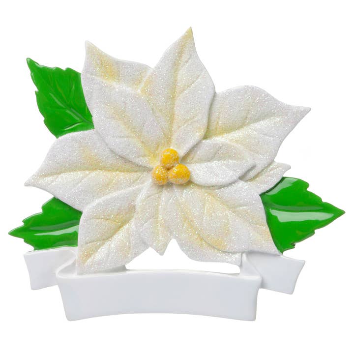 White Poinsetta Personalized Ornament for wholesale by PolarX Ornaments
