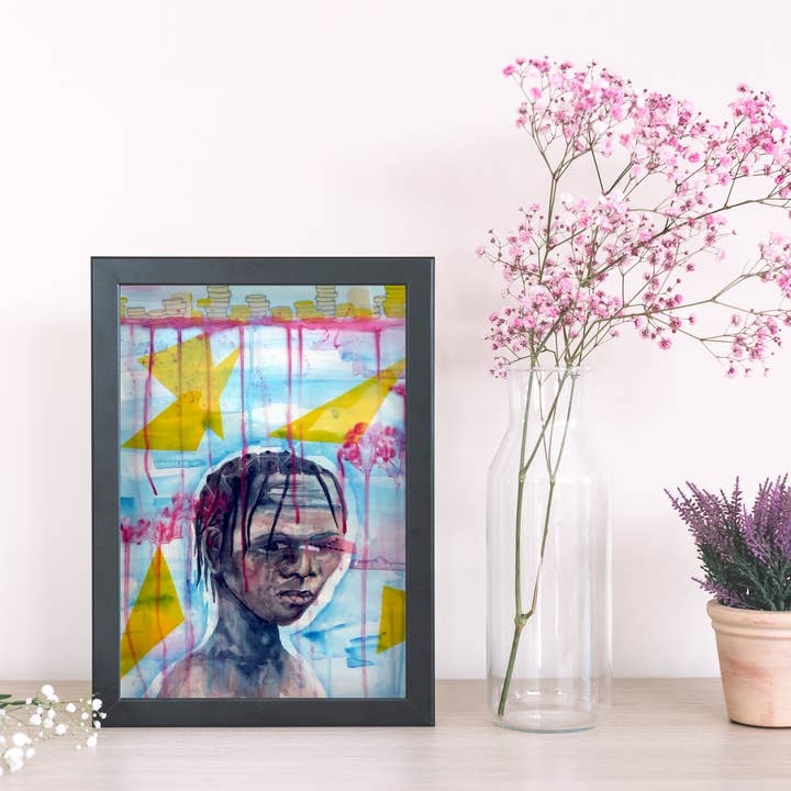 Donna in mare, pittura concettuale, opera d'arte murale africana per la vendita all'ingrosso da parte di Uncommon Canvas Co