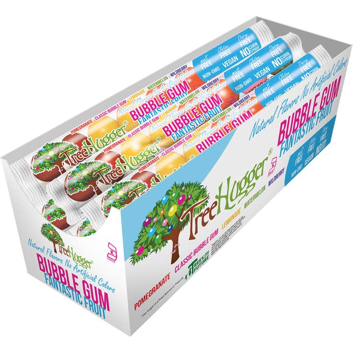 Tree Hugger Gum and Bubble Gum Filled Candy - Venta al por mayor Chicles - Goma de mascar Tree Hugger Fantastic Fruit, 8 unidades, 12 unidades por pantalla