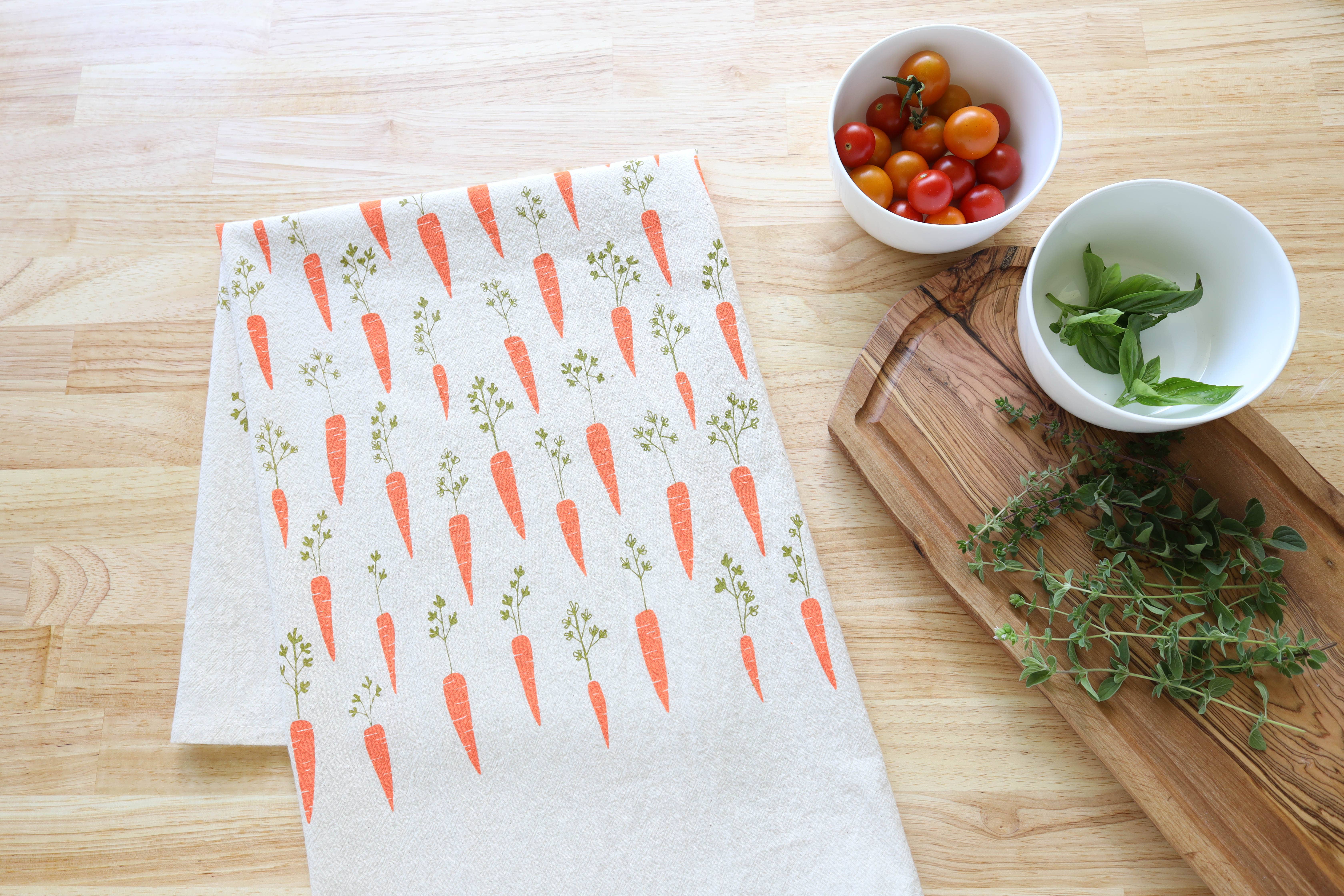 The High Fiber - Vente Torchons - Torchon de cuisine imprimé à la main motif carotte, torchon de jardin2