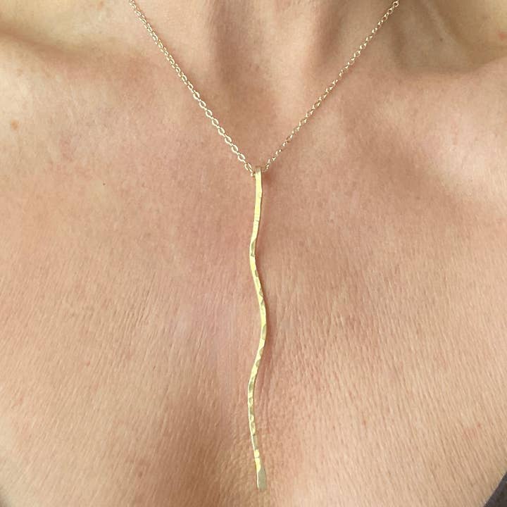 Wavy Gold Branch Hammered Gold Brass Necklace for wholesale by Marble Designs Jewelry