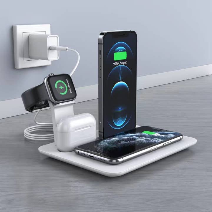 white New 4-in1 Wireless Charging Stations for wholesale on Faire