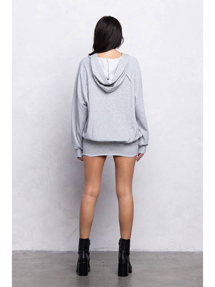 No Vacancy - Wholesale Top & Skirt Set - Women's - Raw stitch detail loose fit zip up and mini skirt set