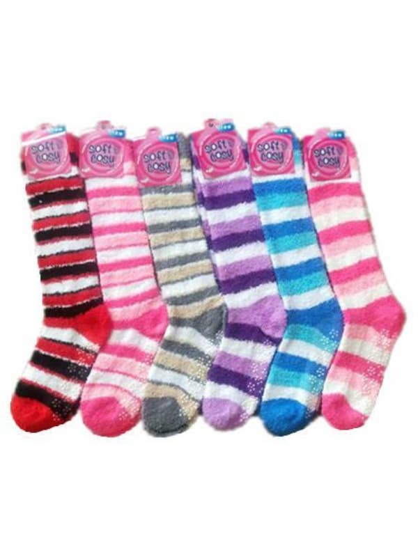 Knee High Anti-Slip Beaded Fuzzy Fleece Socks for wholesale by Cap Zone