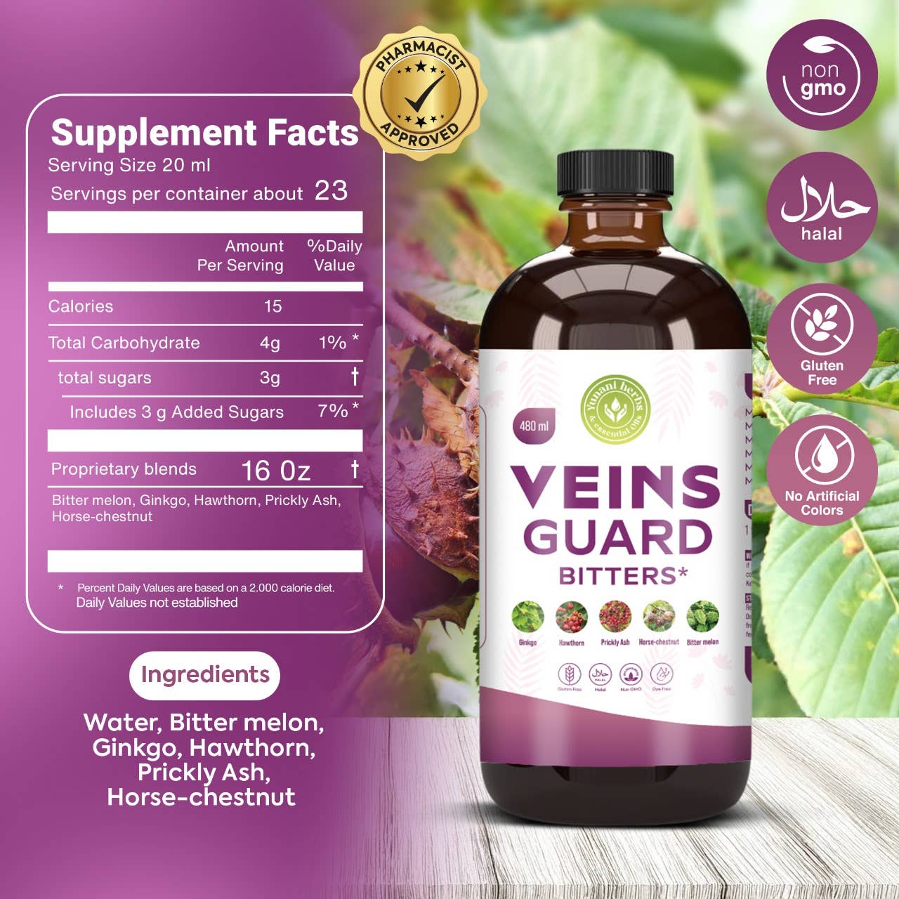 Yunani Herbs & essential Oils - Wholesale Voedingssupplement/vitamine - Veins Guard levende bitters 480 ml4