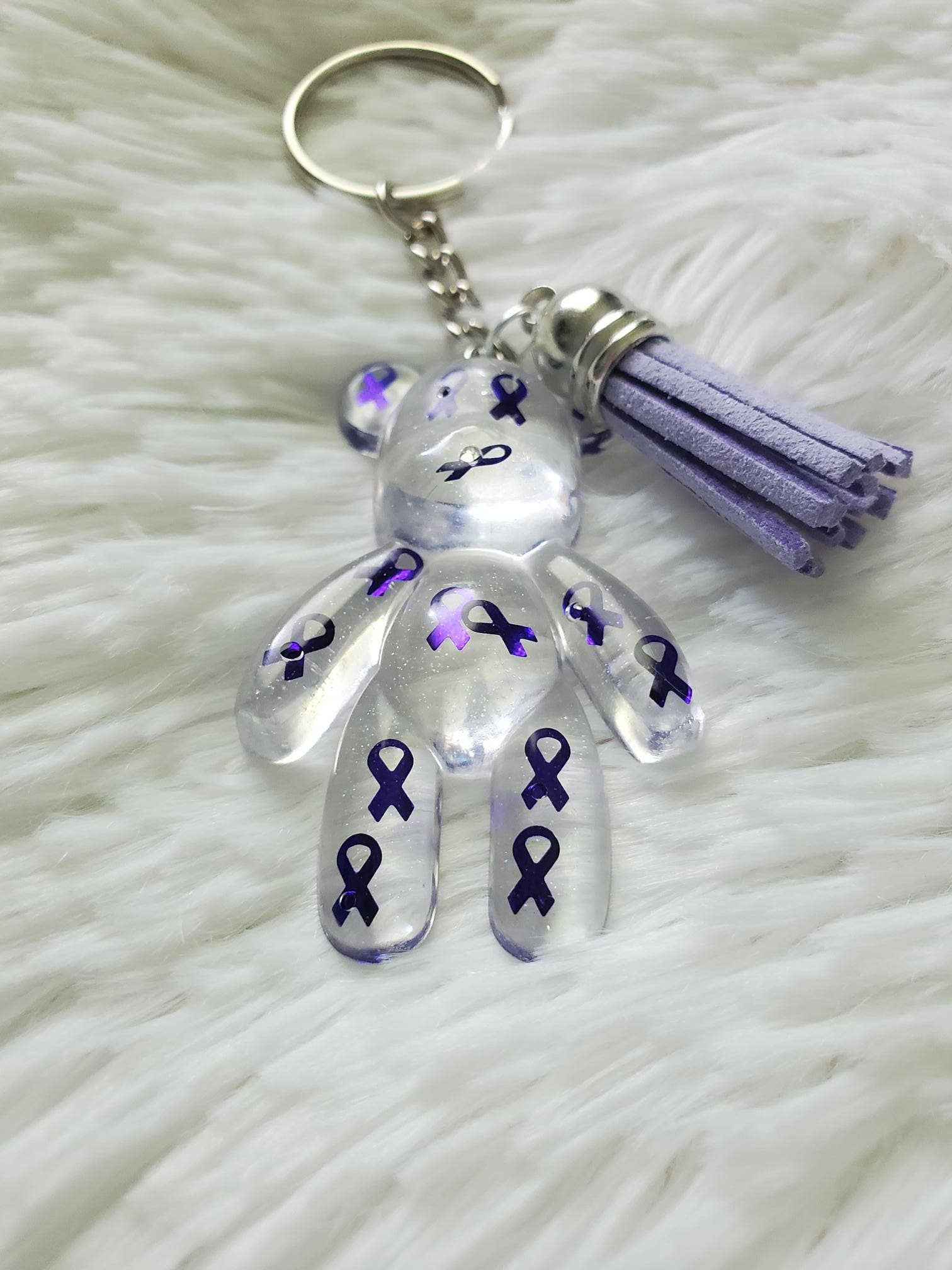 Tots And Tumblers Art - Wholesale Keychain - Women's - Purple Awareness Ribbon Bear Keychain7