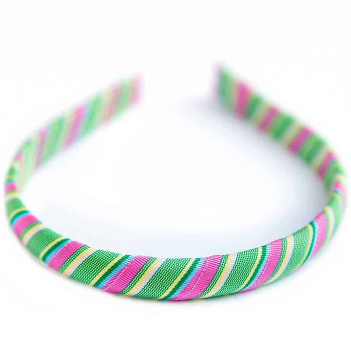 Pink and Green Striped Ribbon Medium Padded Headband for wholesale by Bows Etc.