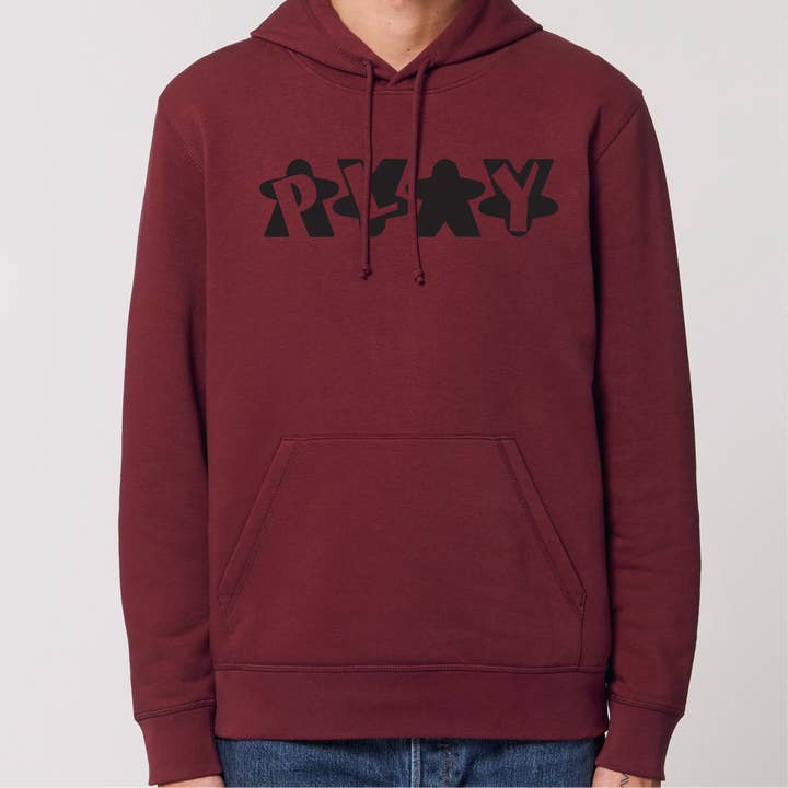 Felpa con cappuccio unisex Play Meeple per la vendita all'ingrosso da parte di Meeplings | Handmade in Berlin