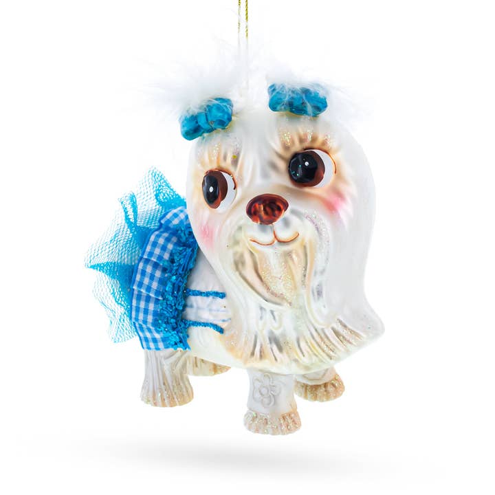 BestPysanky - Wholesale Ornament - Charming Yorkshire Terrier in Blue Outfit Glass Ornament