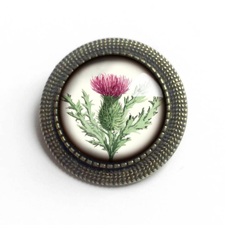 The Divine Iguana - Wholesale Brooch - Scottish Thistle Glass Cabochon Brooch