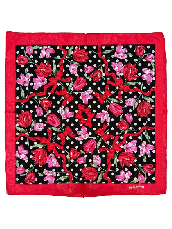Tulip Floral Polka Dot Cotton Square Bandana for wholesale by Cap Zone