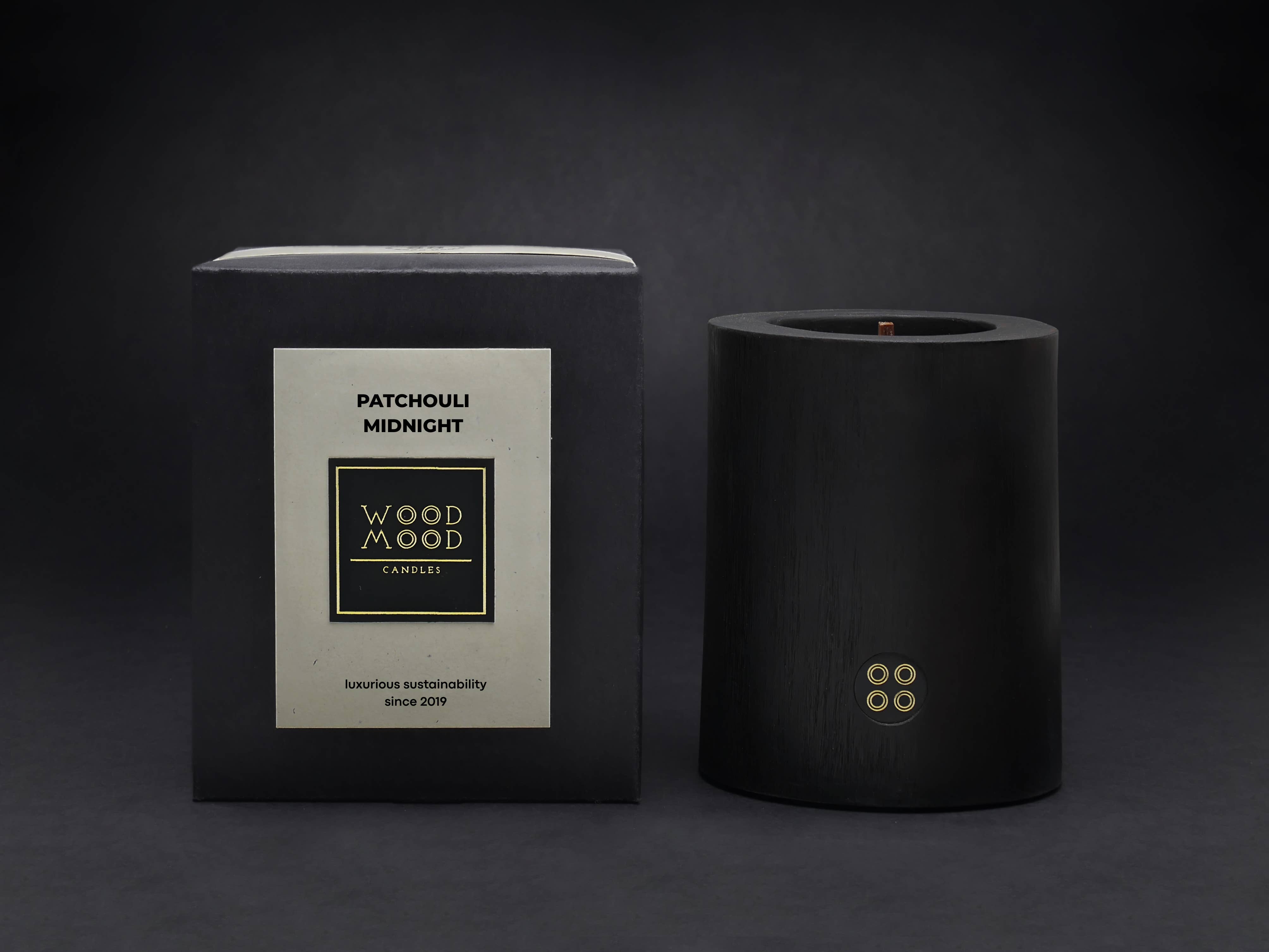 WOOD MOOD - Wholesale Jar/Filled Candle - Patchouli Midnight | refillable shou sugi ban candle