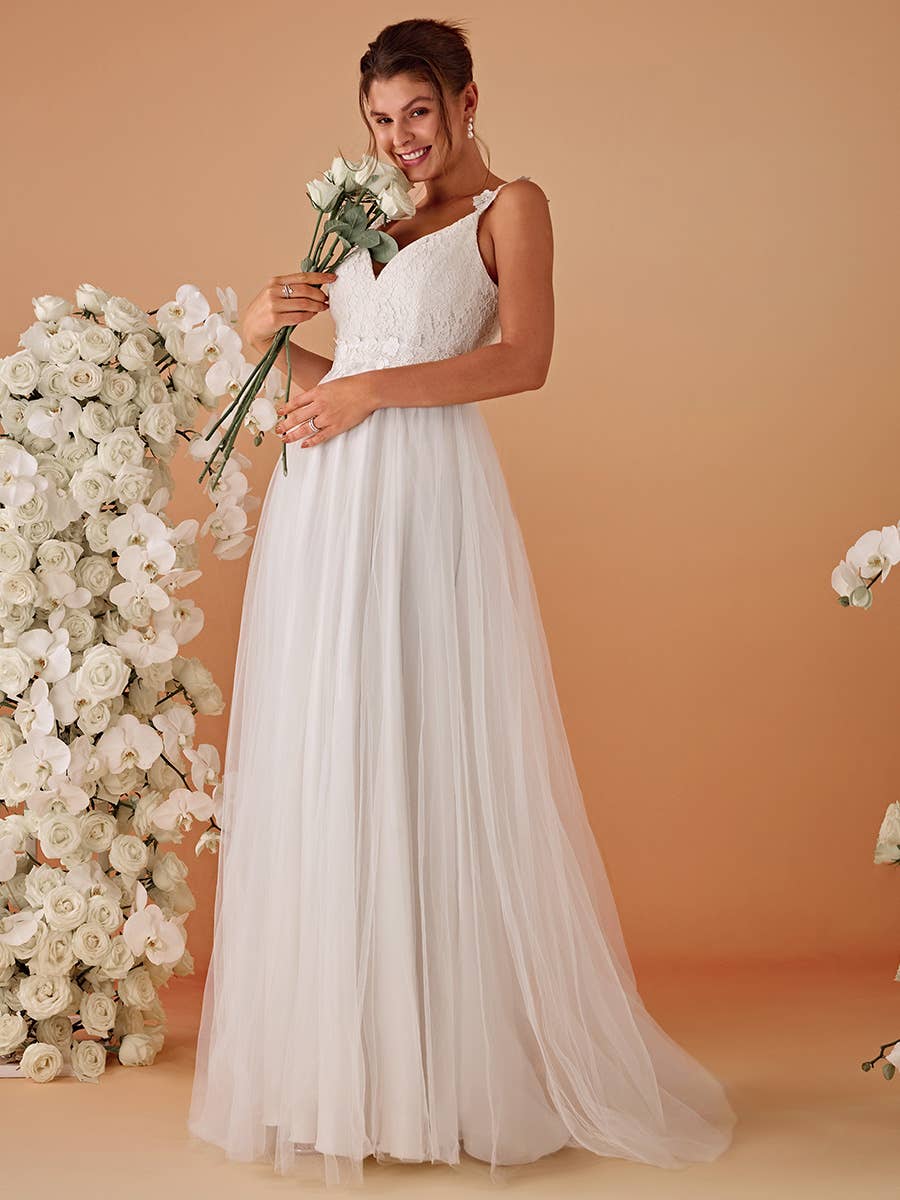 Ever-Pretty - Wholesale Gown - Women's - Double V Neck Lace Tulle Wedding Dress27