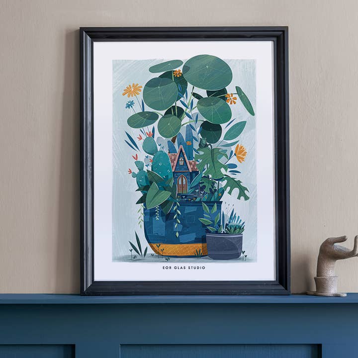 De bewoonde pilea - Geïllustreerde poster formaat 30x40cm voor wholesale door EOR GLAS STUDIO