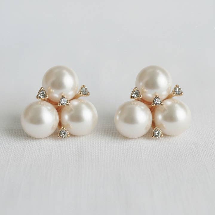 Vintage Inspired Fireworks Cubic Zirconia Pearl Stud Earring for wholesale by Ellemadera
