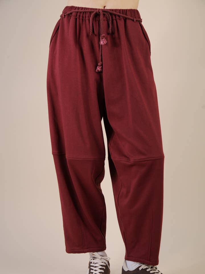 VERY J - Wholesale Pants - Women's - NP70814-Braid Waist Strip Barrel Pants0
