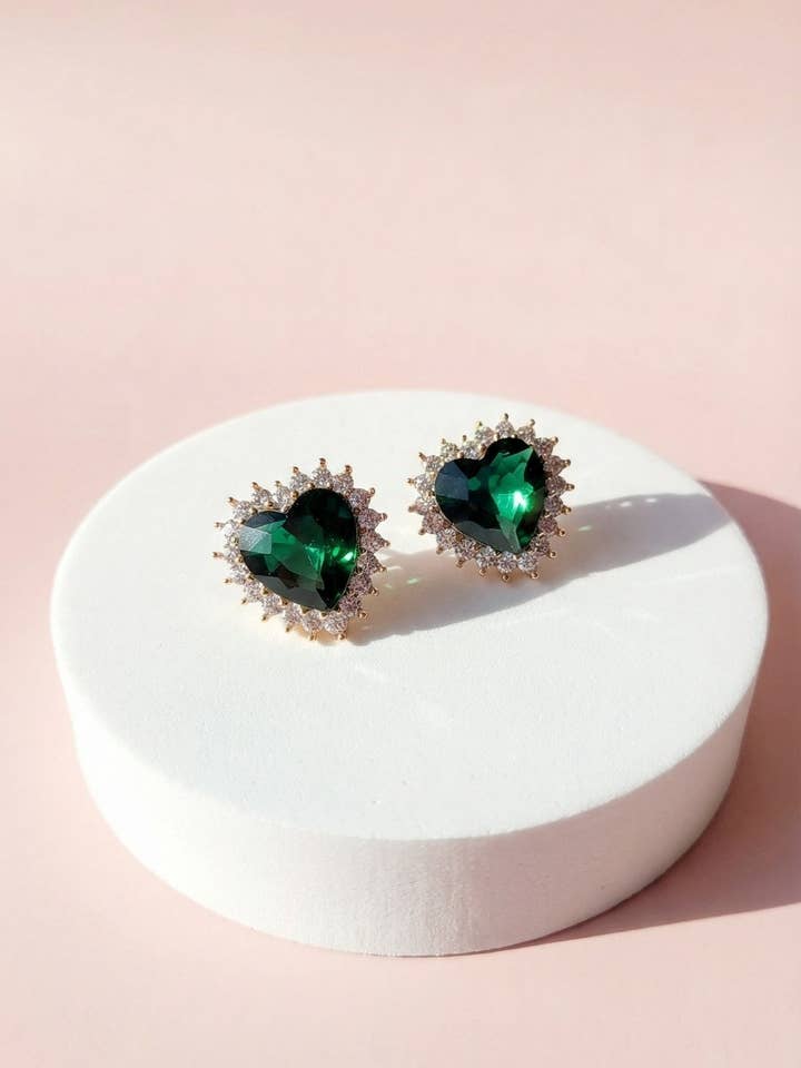 Green Heart Crystal Non Pierced Clip On Earrings for wholesale by Arya Jewellery Wholesale
