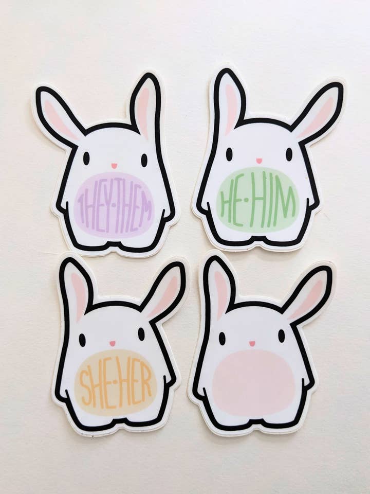 Bunny Belly Pronoun Stickers for wholesale by Doodle Me Alive