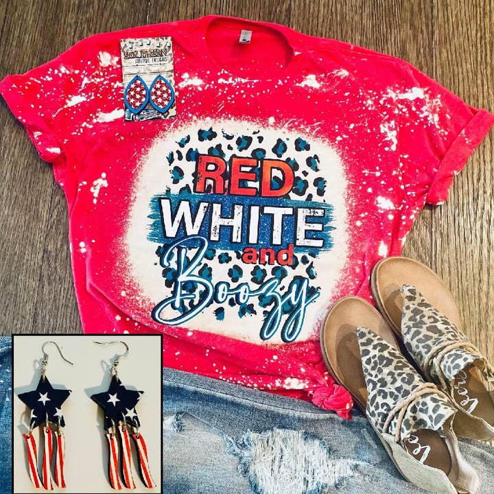 Southern Attitude Designs Inc - Wholesale T-Shirt (Graphic) - Women's - Red, White, and Boozy- Leopard