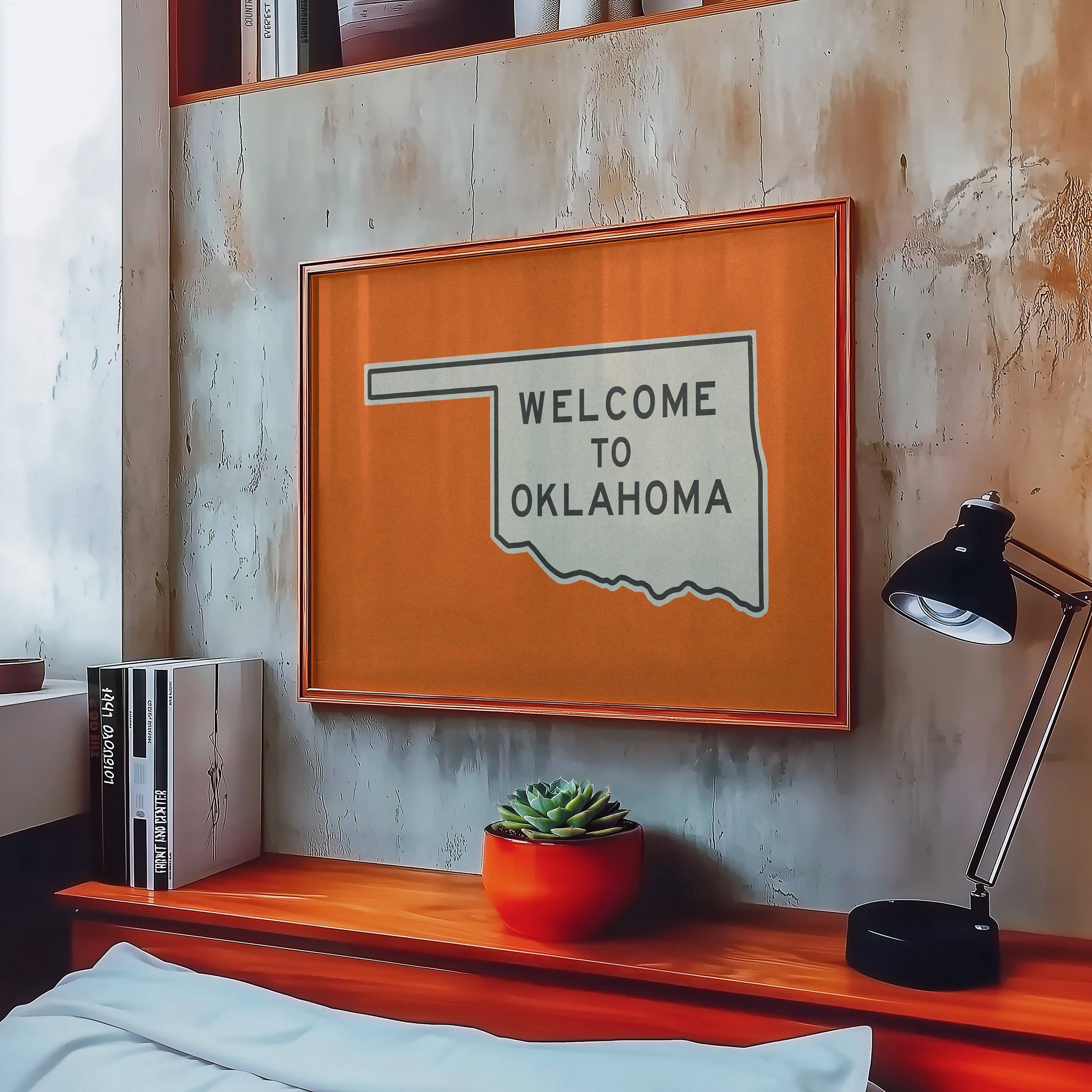 Tejas Country Club - Wholesale Art Print - Welcome To Oklahoma Vintage Orange Road Sign Art Print3