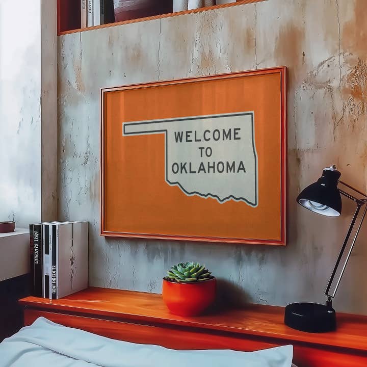 Tejas Country Club - Wholesale Art Print - Welcome To Oklahoma Vintage Orange Road Sign Art Print3