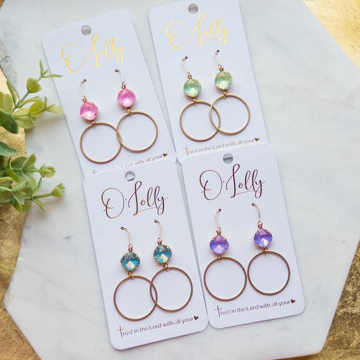 Multicolored Bright Stones w/Lightweight Gold Plated Hoop “Candy” for wholesale by O’Lolly Jewelry