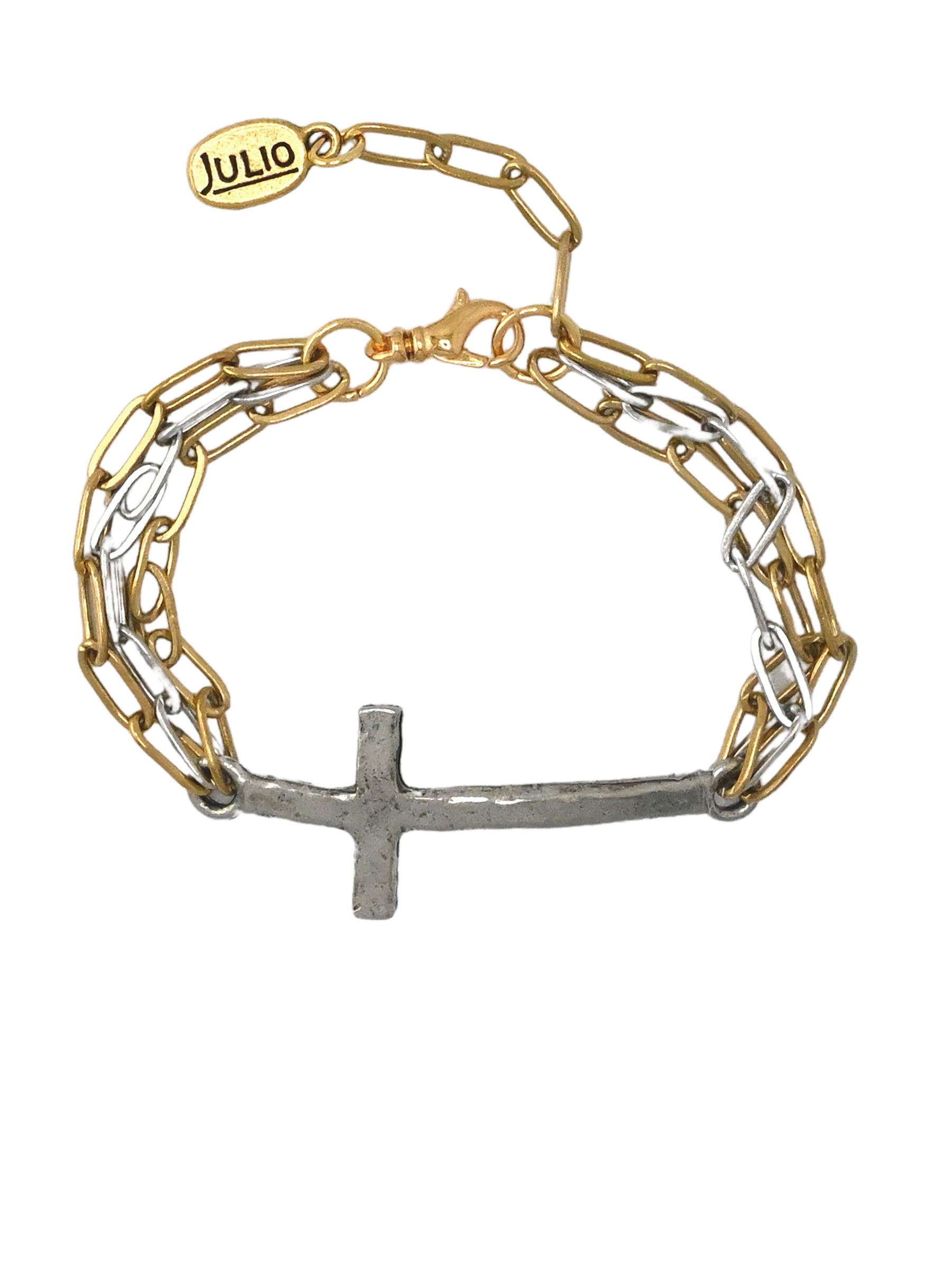 Julio Designs - Wholesale Link & Chain Bracelet - Travis Mixed Metal Cross and Paperclip Chain Bracelet0