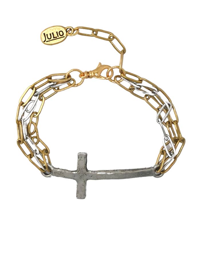 Travis Mixed Metal Cross and Paperclip Chain Bracelet for wholesale by Julio Designs