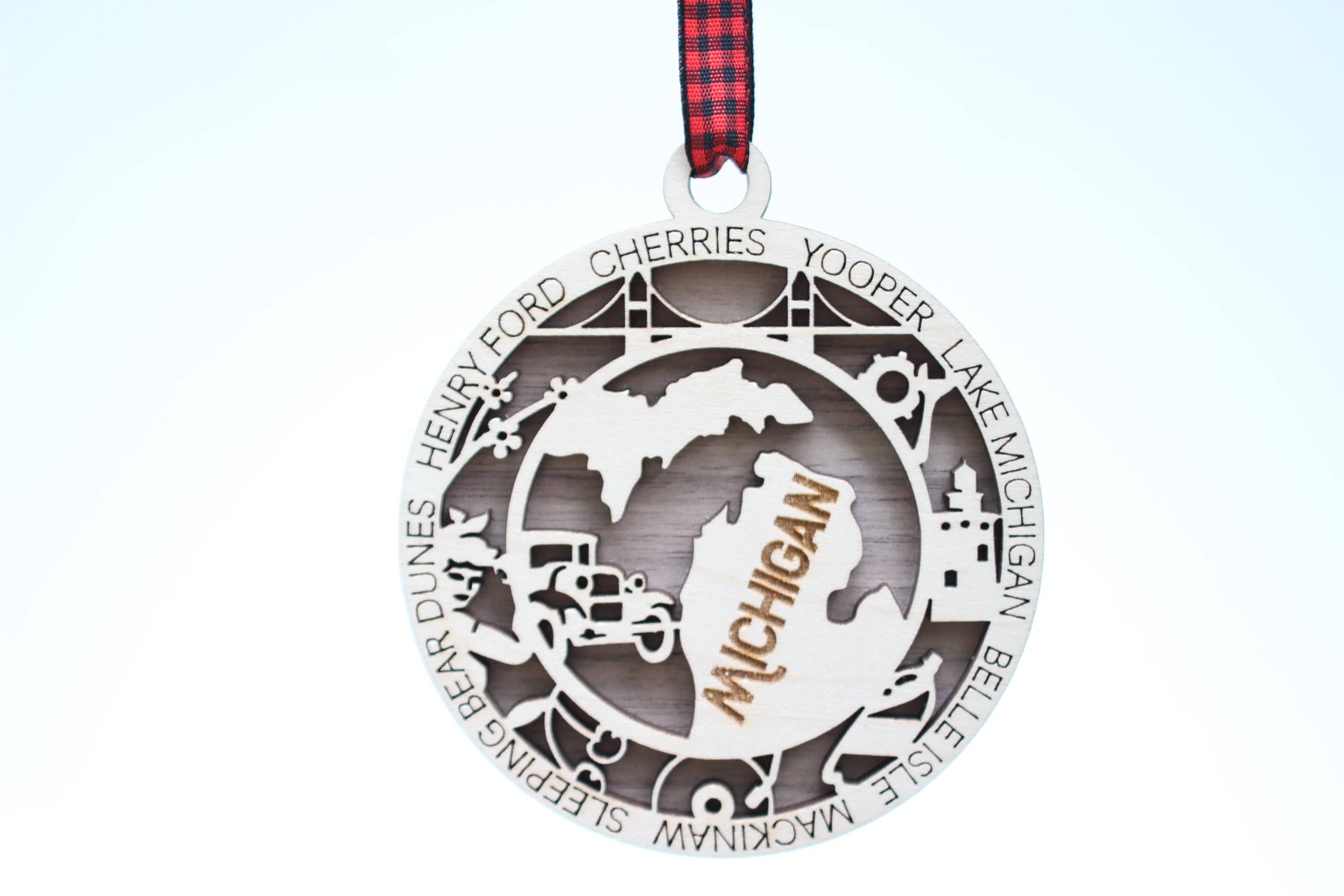 Woodlander Workshop - Wholesale Ornament - Michigan Highlights Christmas Holiday Orament1