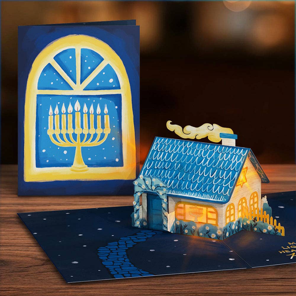 Lovepop Cards - Wholesale Hanukkah Card - Home for Hanukkah Light-Up Pop-Up Card 5x7"2