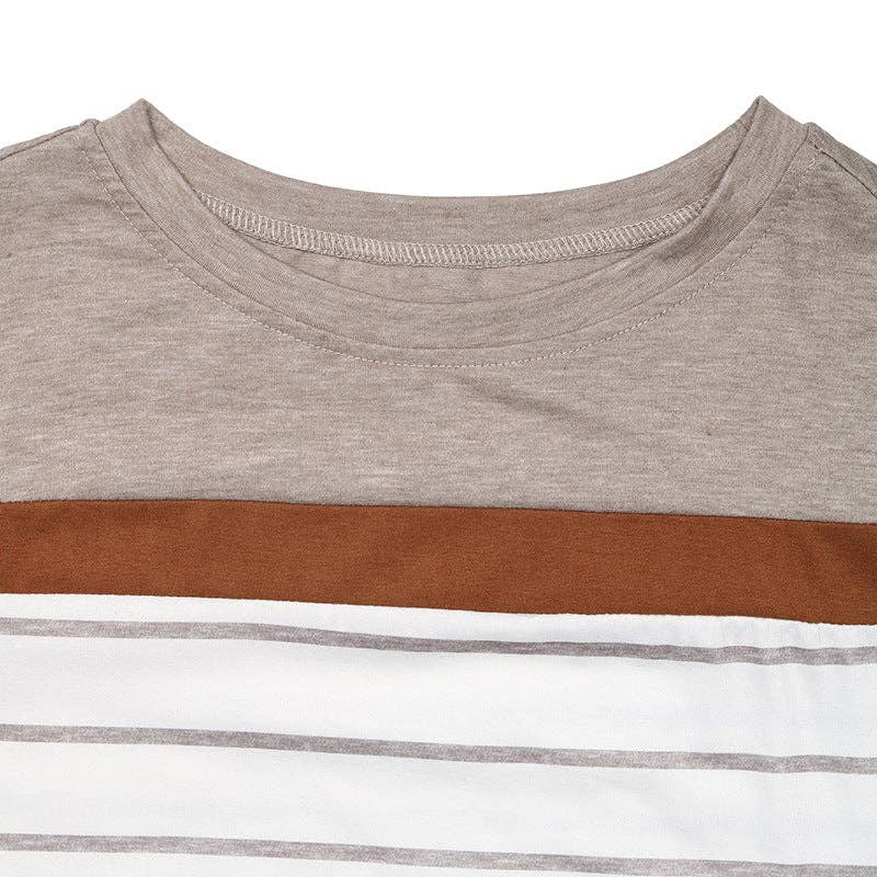 Khaki Retro Striped Long Sleeve T-Shirt for Women Casual Layering Top for wholesale on Faire5