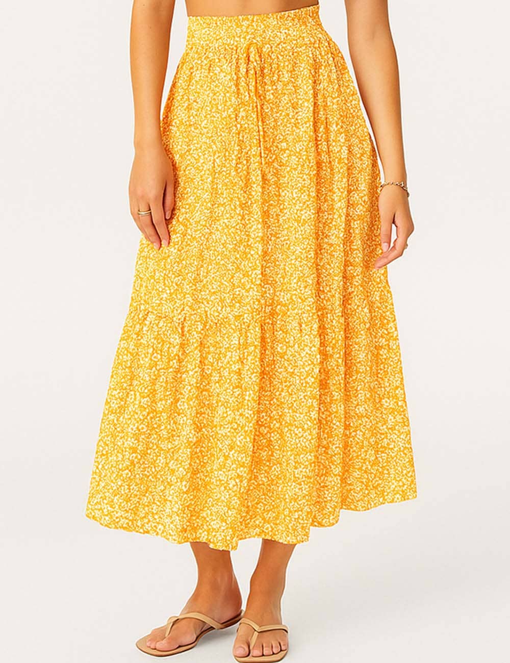 Sweetkama - Wholesale Skirt - Women's - Ladies Boho Elastic Waist Ruched Drawstring Skirt3