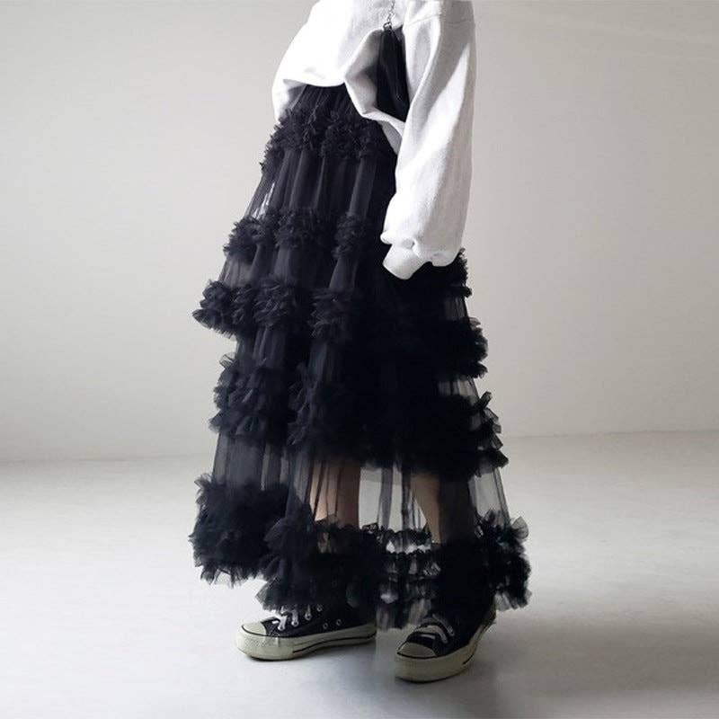Sweetkama - Wholesale Skirt - Women's - Ladies Solid Color Elastic Waist Layering Tulle Tutu Skirt7