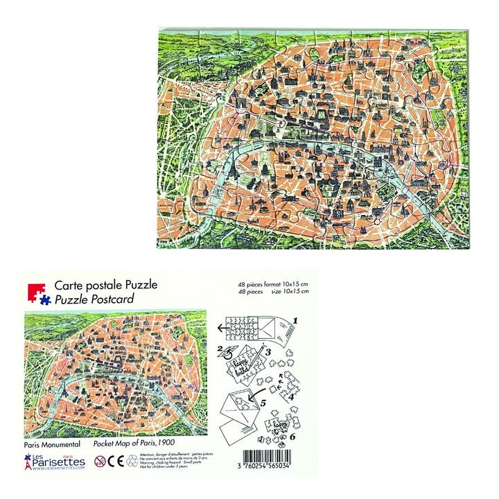 Postcard Puzzle plan of monumental Paris for wholesale by Les Parisettes
