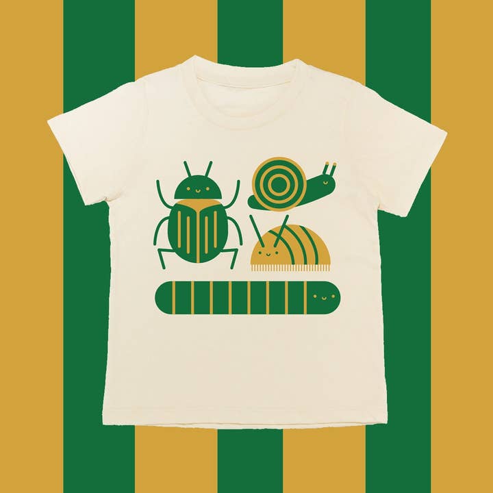 Bugs, Snail, Beetle, Worm, Rollie Pollie Kid's Graphic Tee for wholesale by Mochi Kids