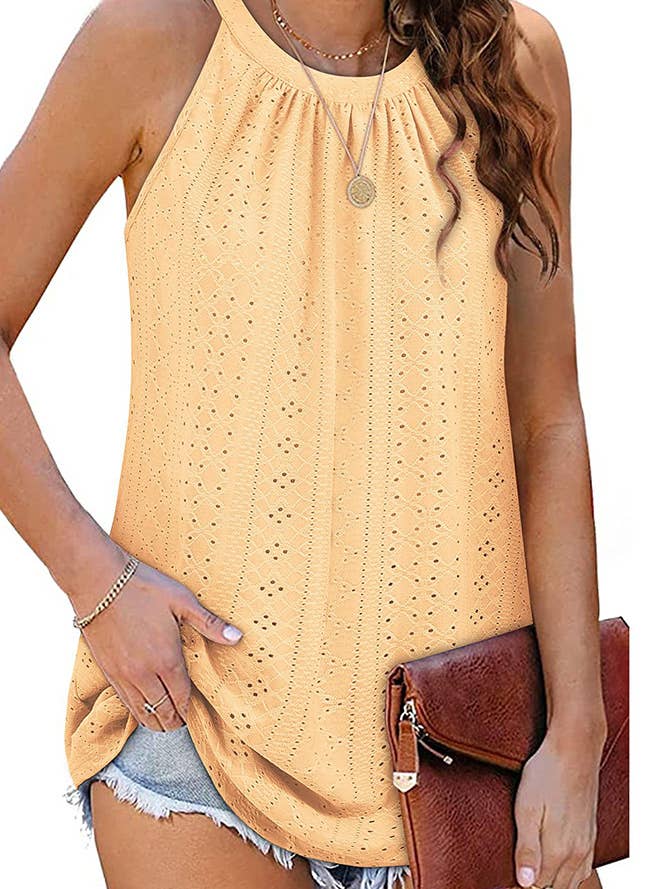 UNISHE - Wholesale Tank Top - Women's - Sleeveless Halter Hollow Out Tank Top ZZKF683