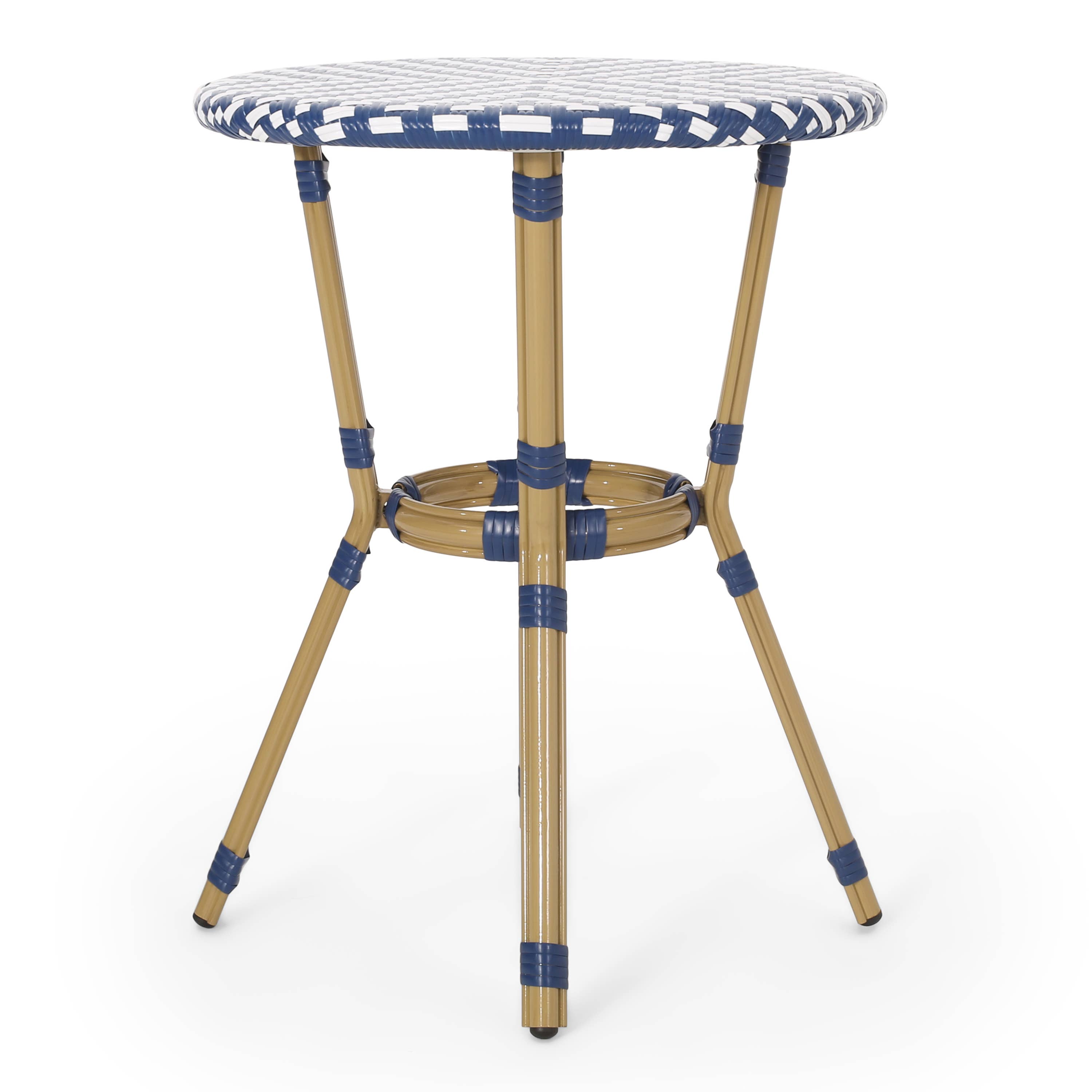 Navy Blue Aluminum 3-Piece French Bistro Set with Bamboo Finish for wholesale on Faire16