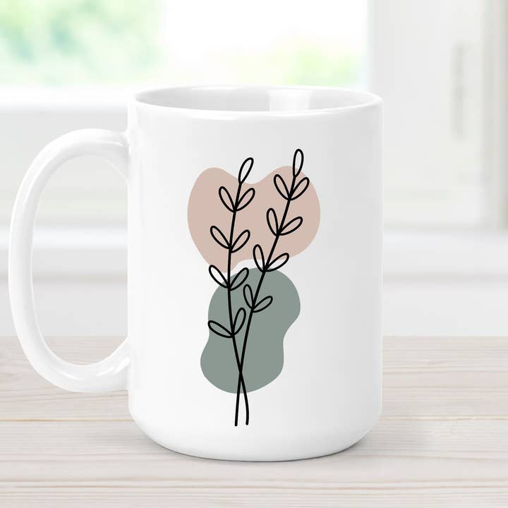 15 oz., Caneca de café, Floral, Primavera, Botanical Boho Cup por atacado de Boho Sips