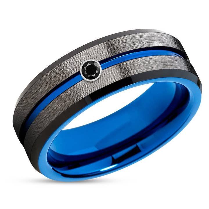 Bague de mariage en diamant noir - Bague en tungstène bronze - Alliance bleue - Pinceau pour la vente par Lucky Love Rings