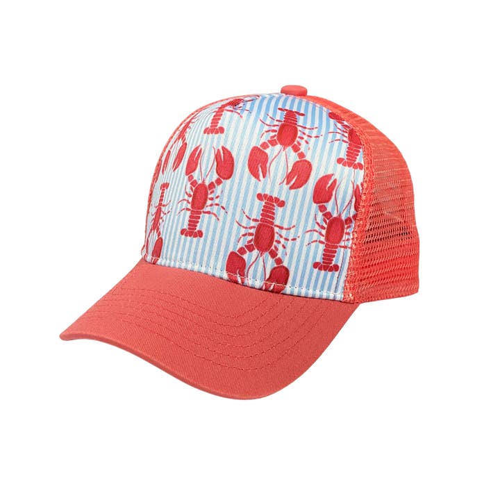 Lobster Seersucker Trucker Hat for wholesale by Wild Child Hat Co