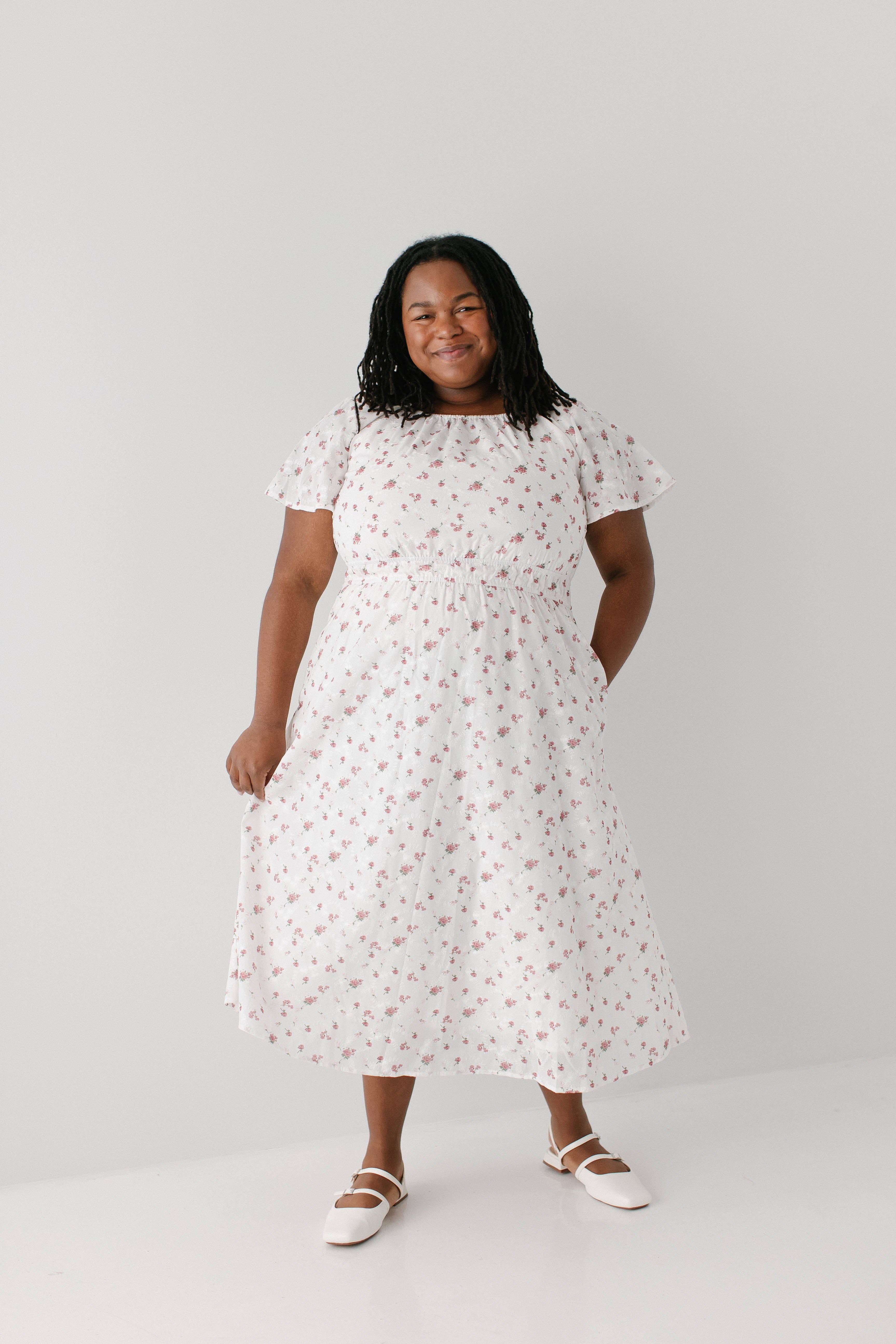 White 'Cynthia' Embroidered Floral Print Dress for wholesale on Faire13