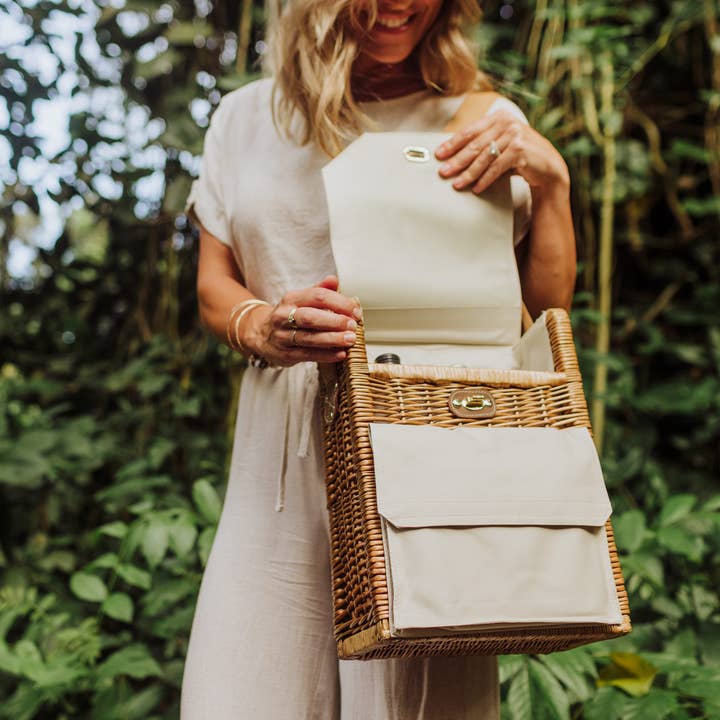 Beige Canvas Corsica Wine & Cheese Picnic Basket for wholesale on Faire5