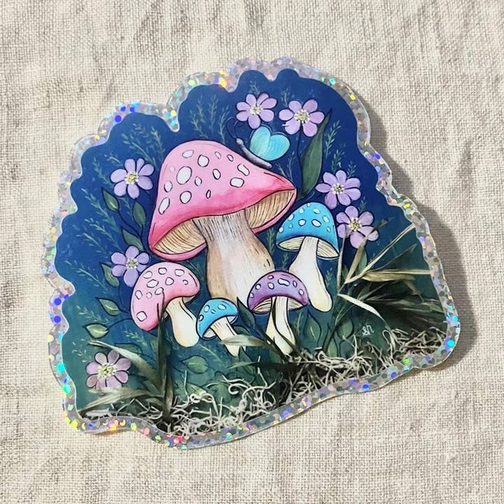 Mushrooms Sticker for wholesale by Artwork by Sandra Naufal