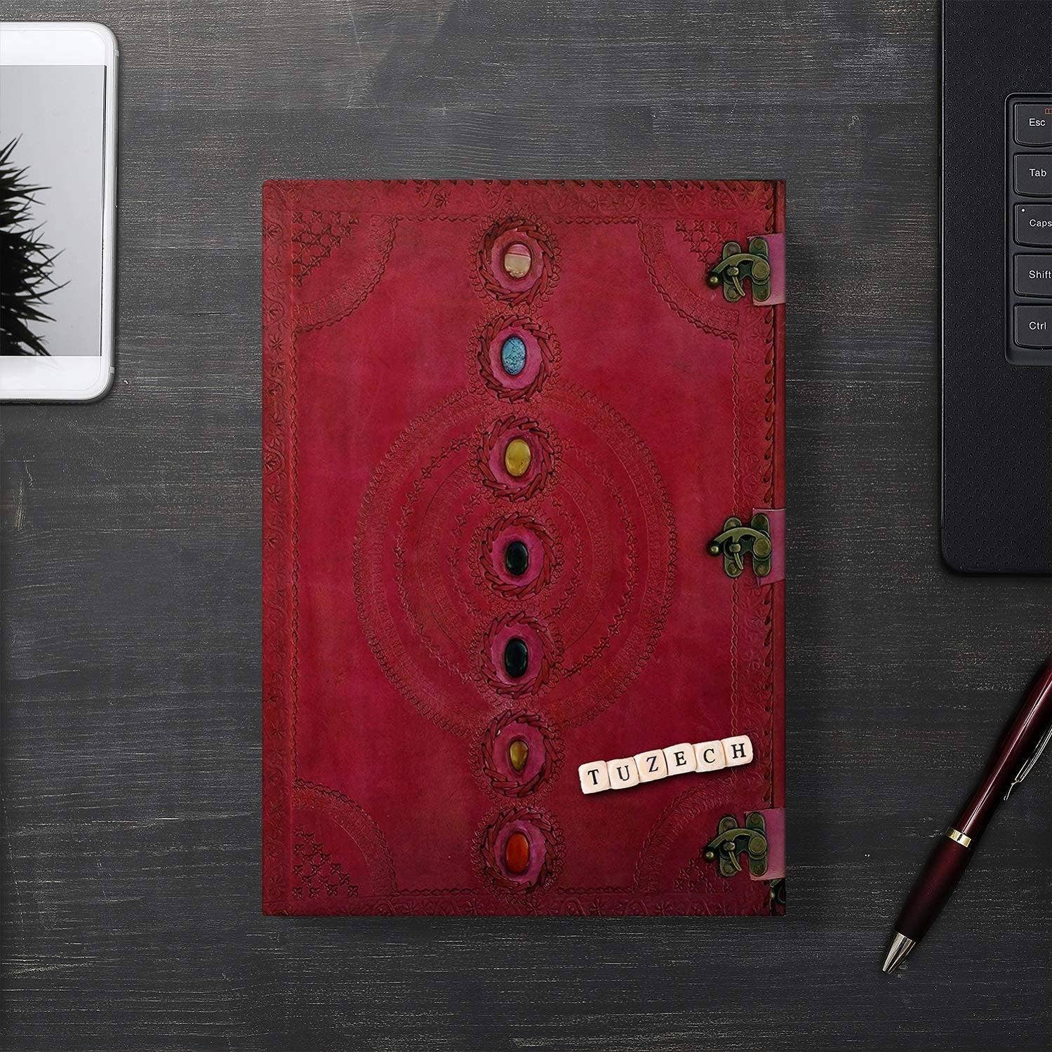 Tuzech Leather - Wholesale Journal/Diary - Tuzech Seven Chakra Medieval Stone Embossed Handmade Jumbo Leather Journal Book of Shadows Notebook Office Hocus Pocus Diary College Poetry Sketch With Leather Bound39